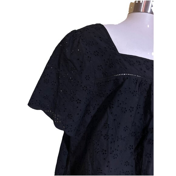 New Talbots Shirt Women 3X Black Eyelet Babydoll Boho Ruffle Scallop Travel - Picture 3 of 10